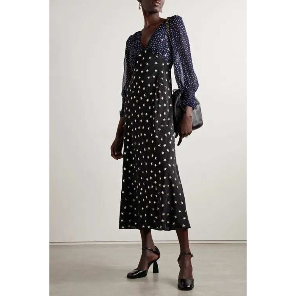 Rixo Erin silk star print maxi dress‎ size L celestial evening $395